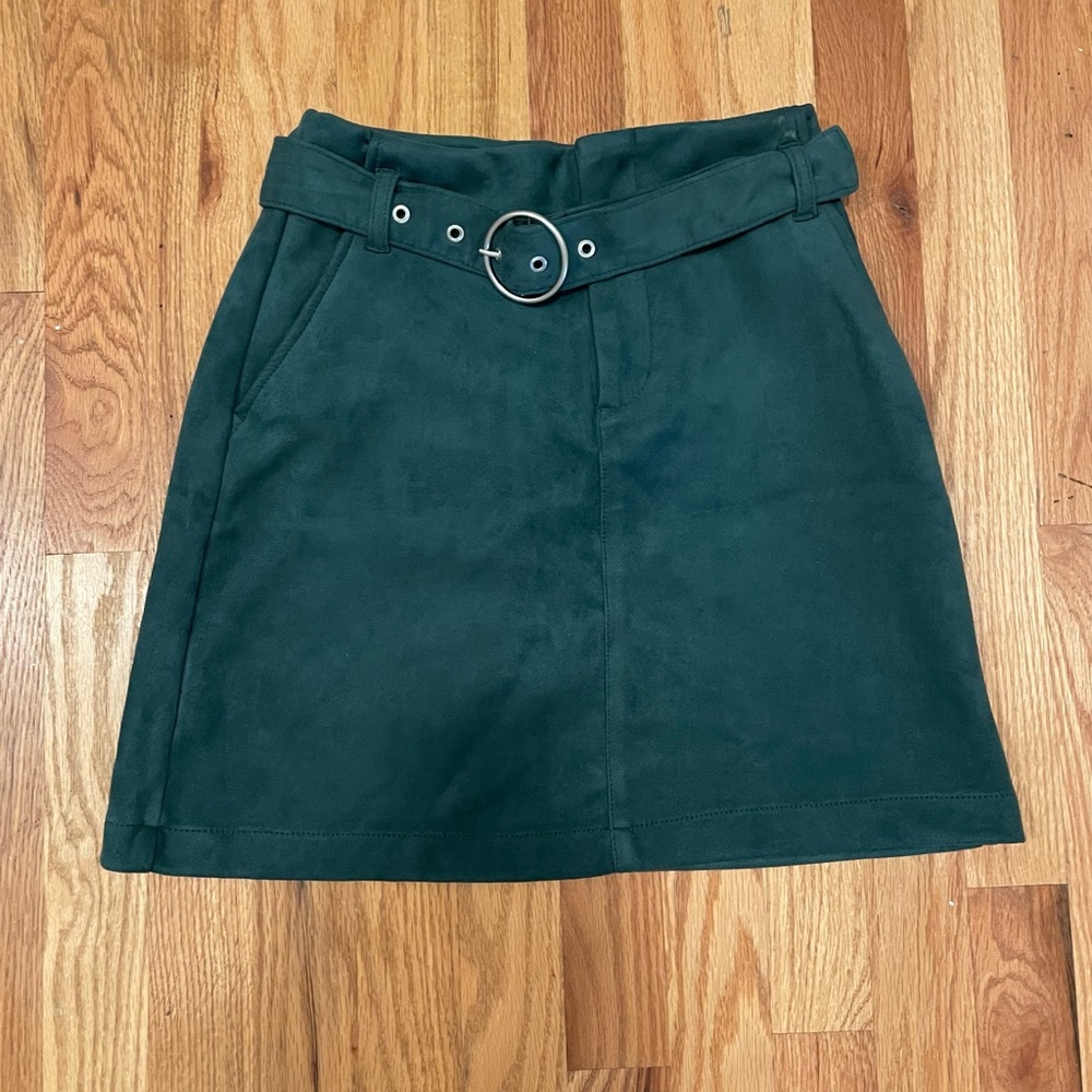 Dark Green Suede Mini Skirt